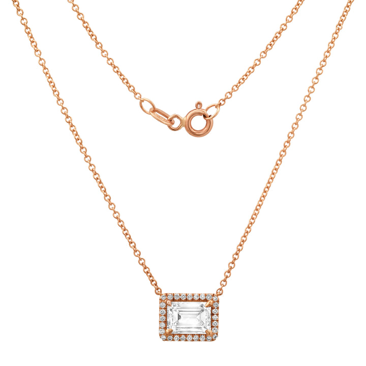 1.54ct Emerald Diamond Halo Pendant Necklace