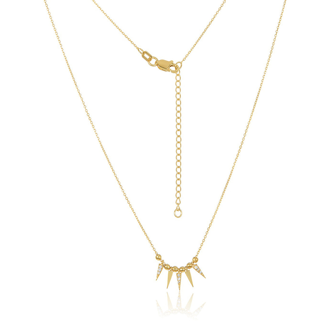 14K Gold Diamond Spike Beaded Charm Necklace