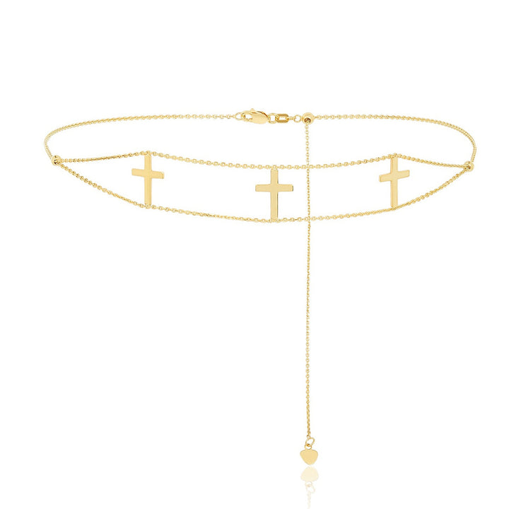 14K Gold 3 Cross Choker, LLGC-029