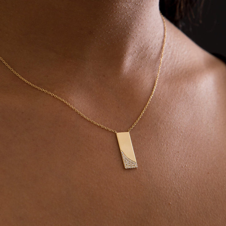 18K Gold Bar Diamond Necklace Pendant