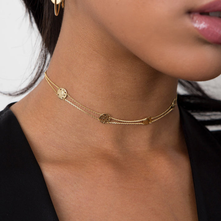 14K Gold Shield Choker Necklace, LLGC-037