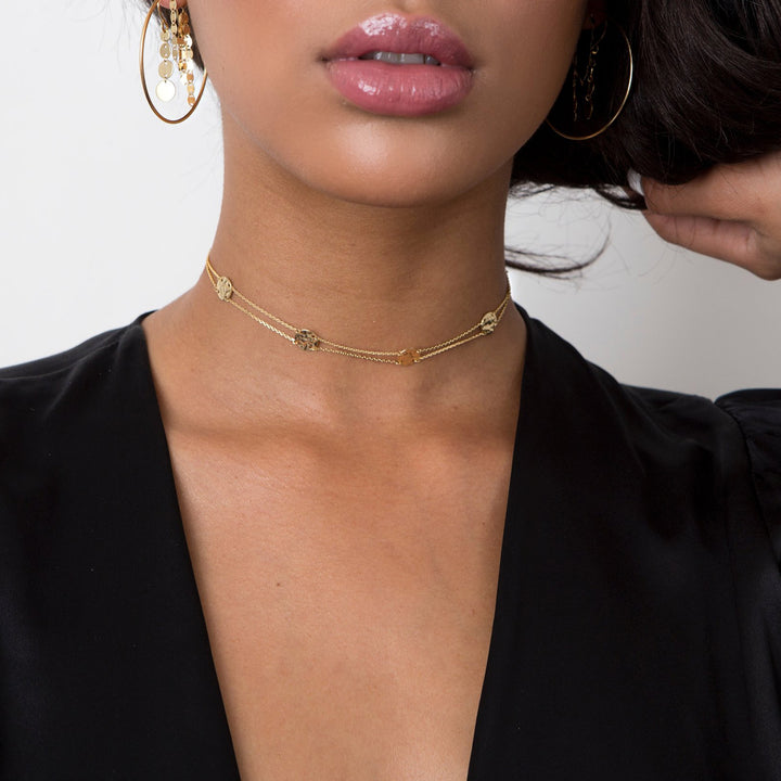 14K Gold Shield Choker Necklace, LLGC-037