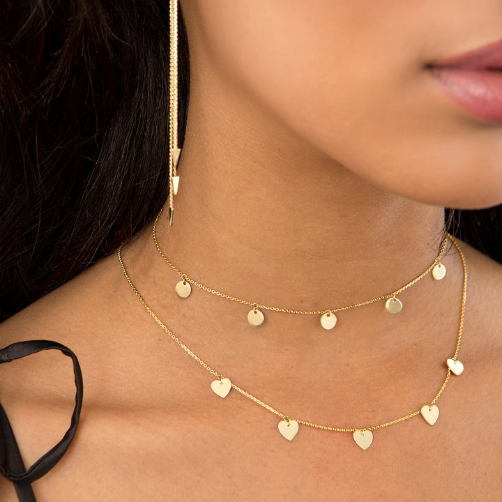 14K Gold Multi Heart Choker Necklace, LLGC-031