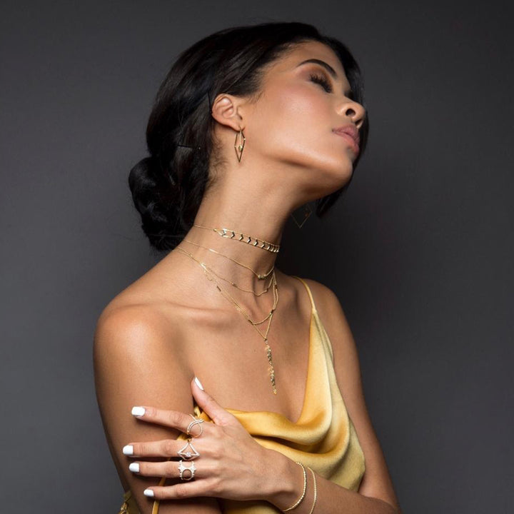 14K Gold Ladder Design Choker Necklace, LLGC-038