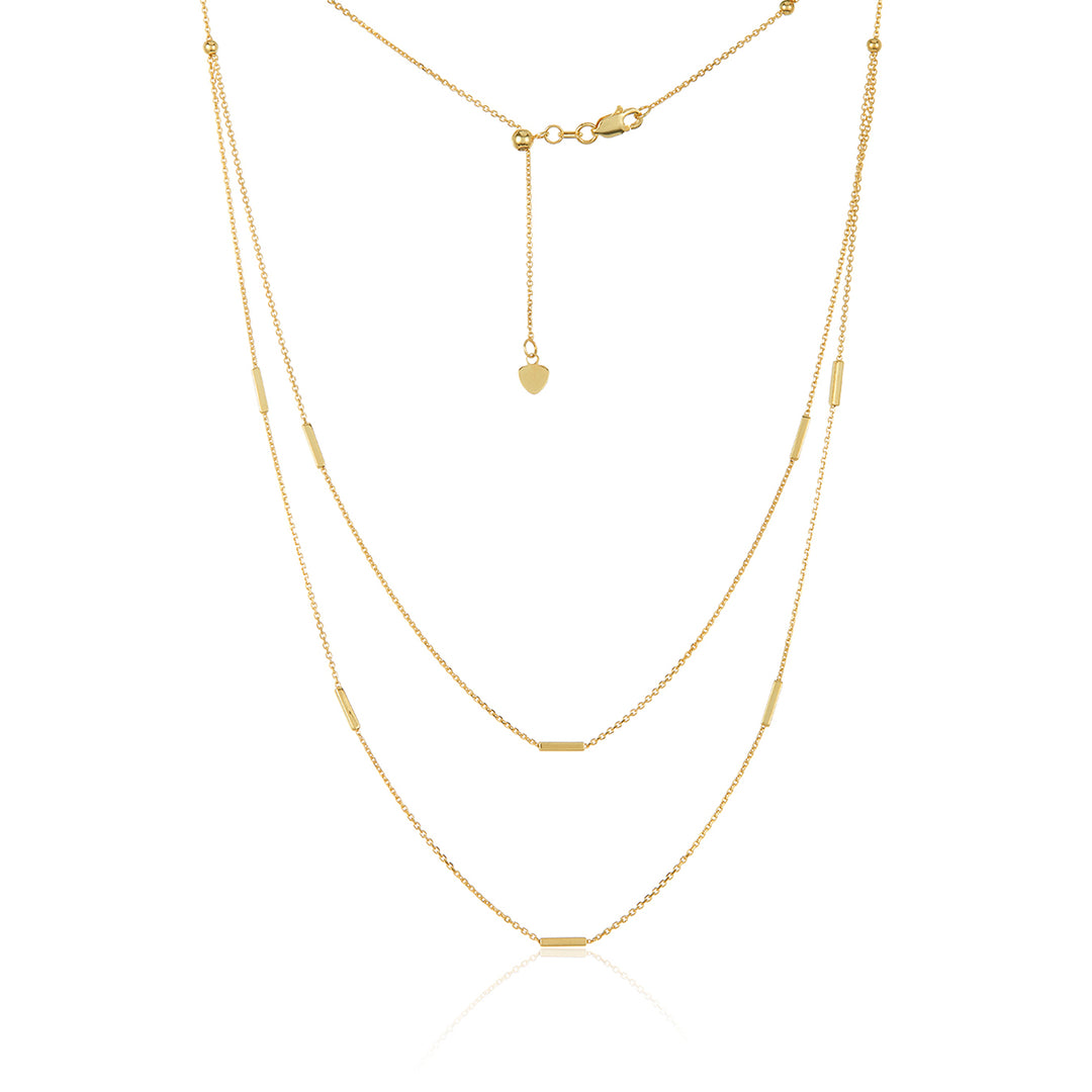 14K Gold Bar Double Chain Choker Necklace, LLGC-021