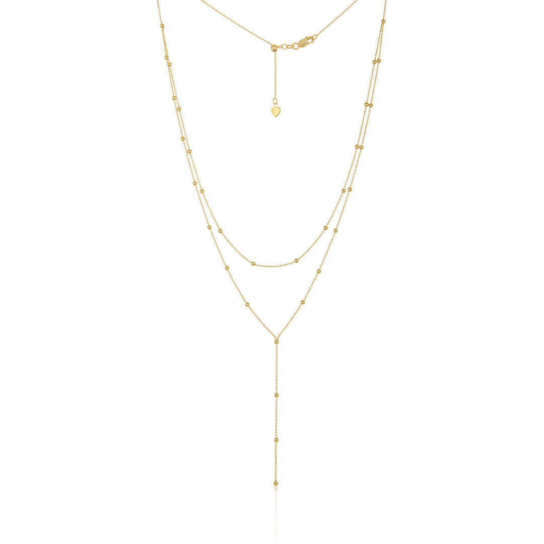 14K Gold Beaded Double Chain Choker Necklace, LLGC-023