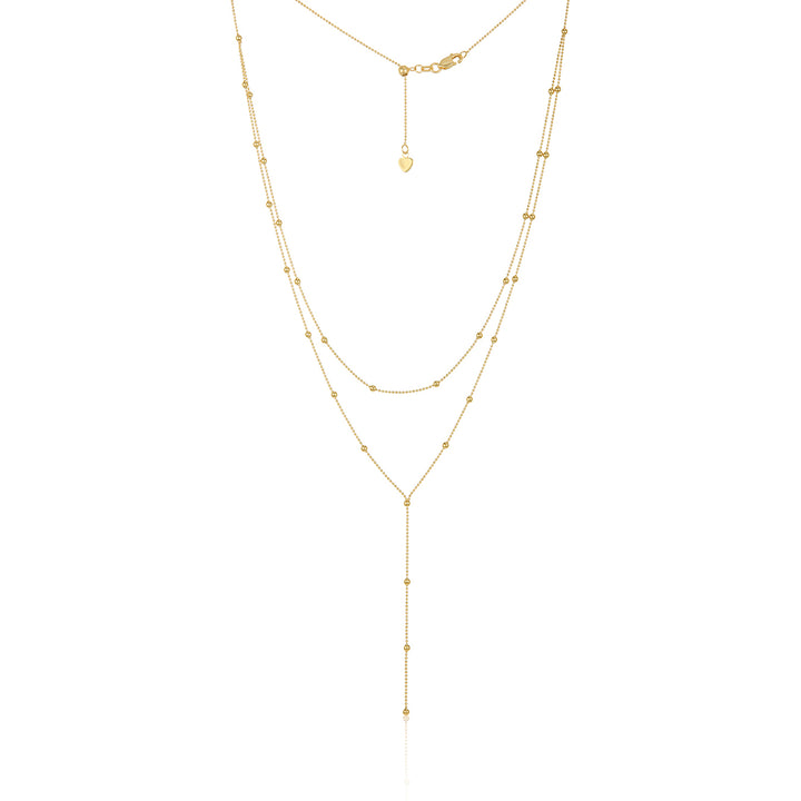 14K Gold Beaded Double Chain Choker Necklace, LLGC-023