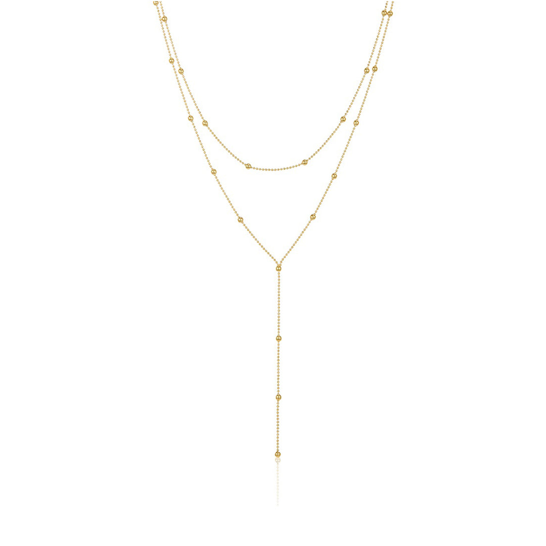 14K Gold Beaded Double Chain Choker Necklace, LLGC-023