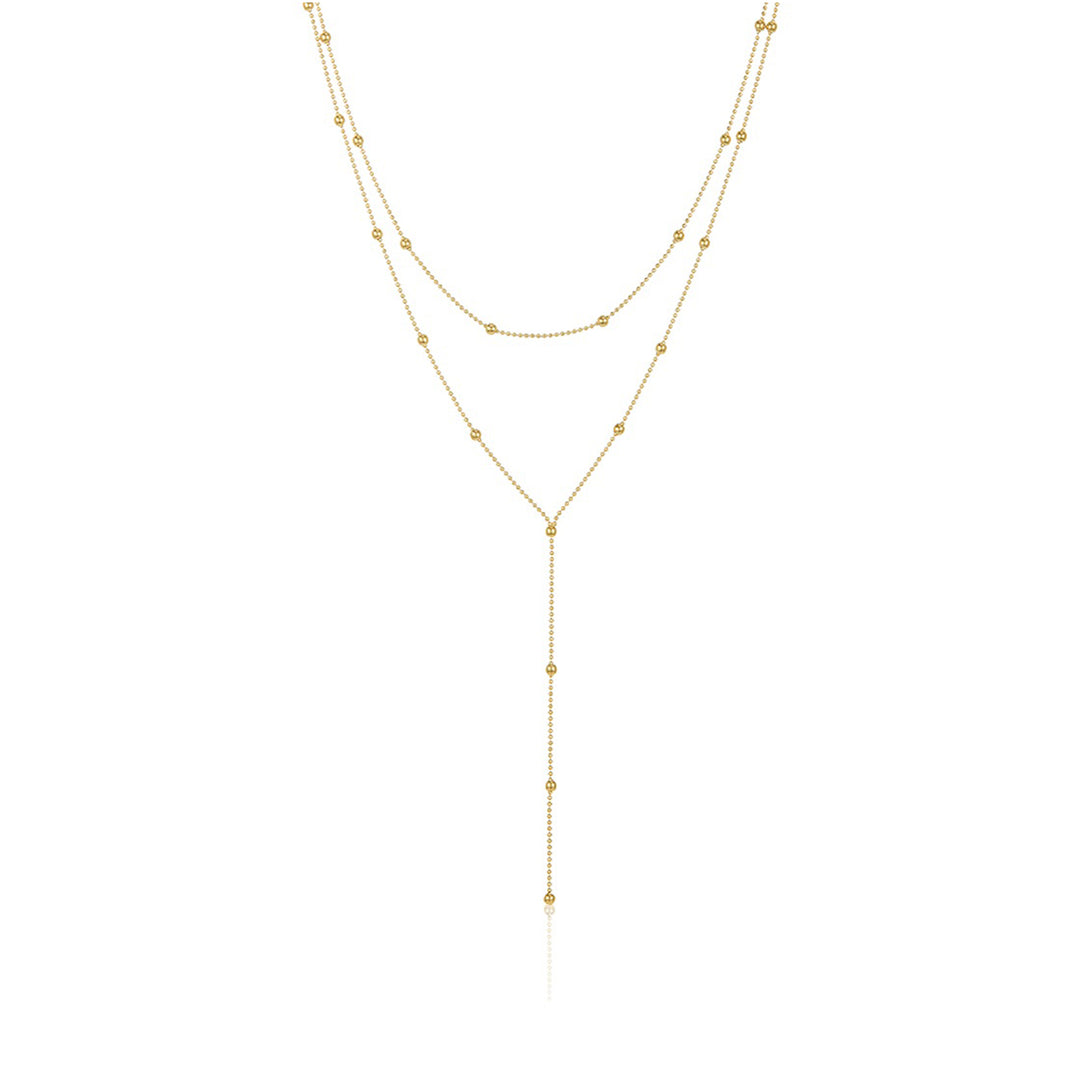14K Gold Beaded Double Chain Choker Necklace, LLGC-023