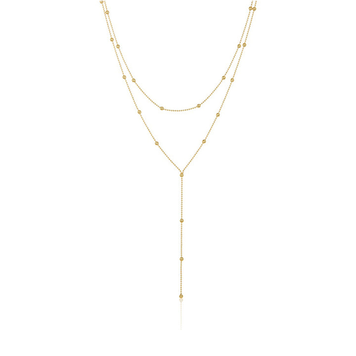 14K Gold Beaded Double Chain Choker Necklace, LLGC-023