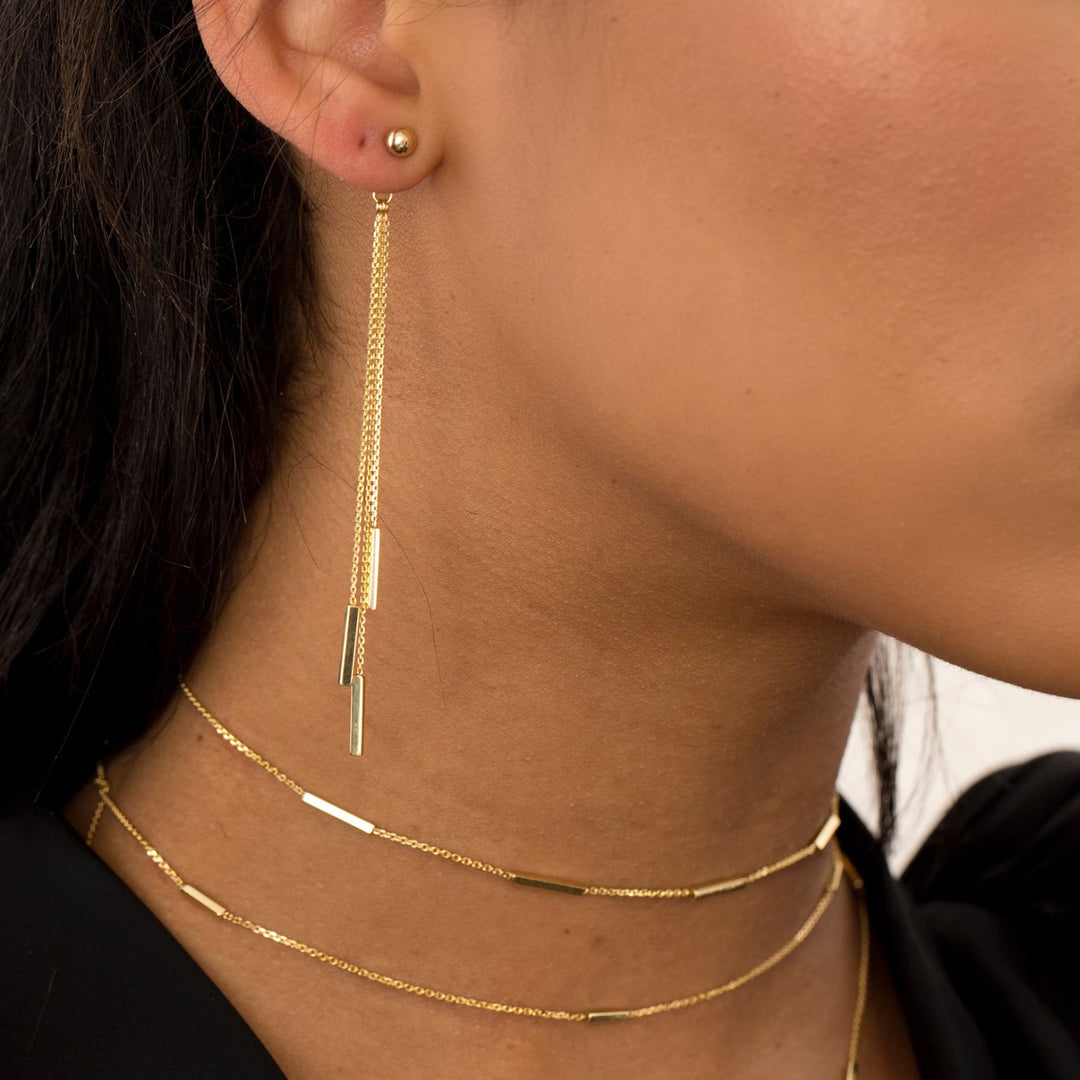 14K Gold Dangle Block Earrings
