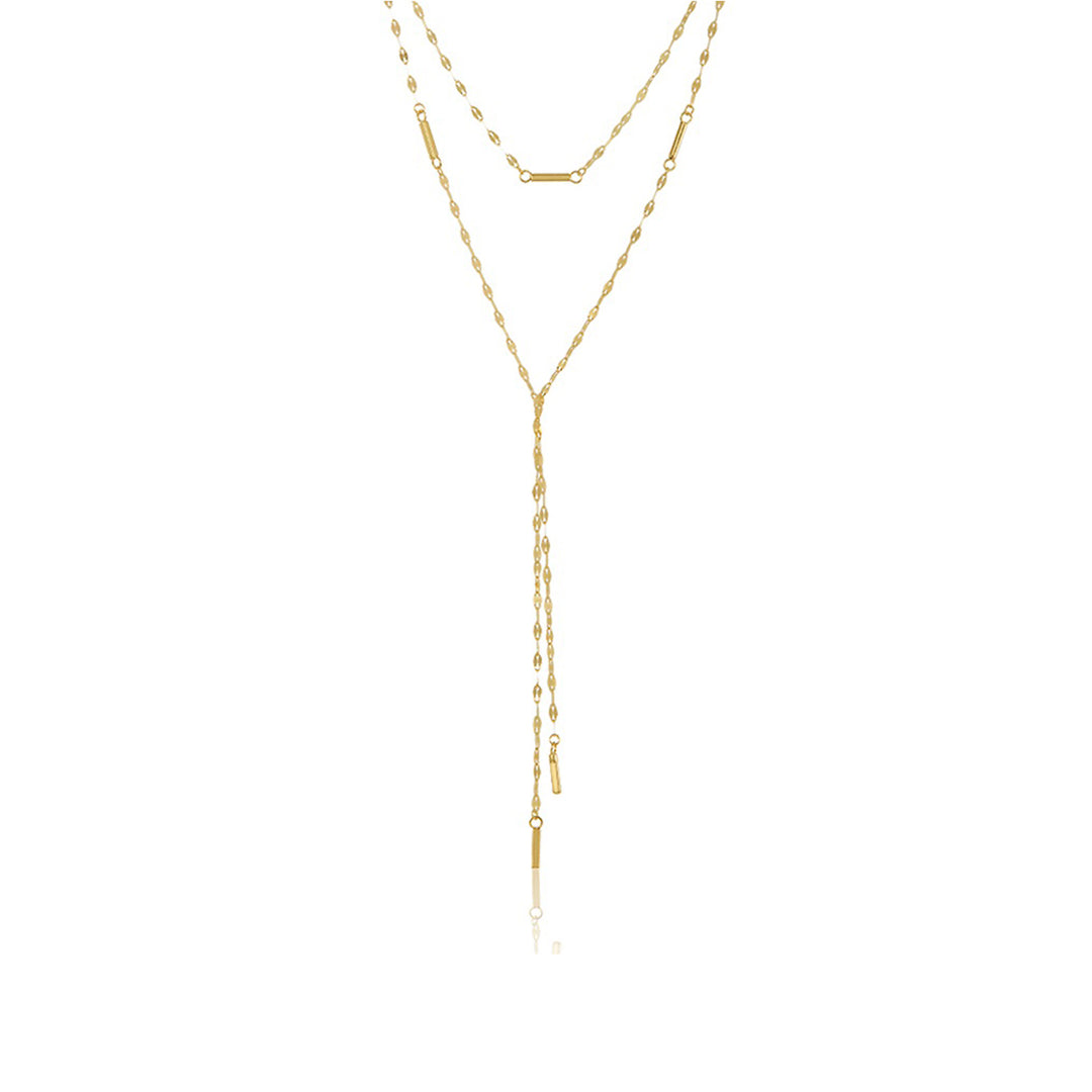 14K Gold Double Chain Choker Necklace, LLGC-007