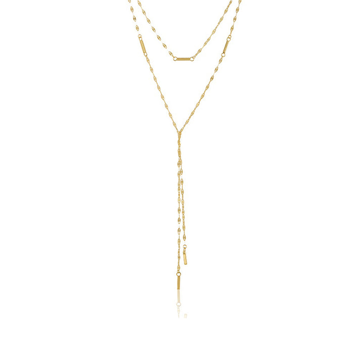 14K Gold Double Chain Choker Necklace, LLGC-007