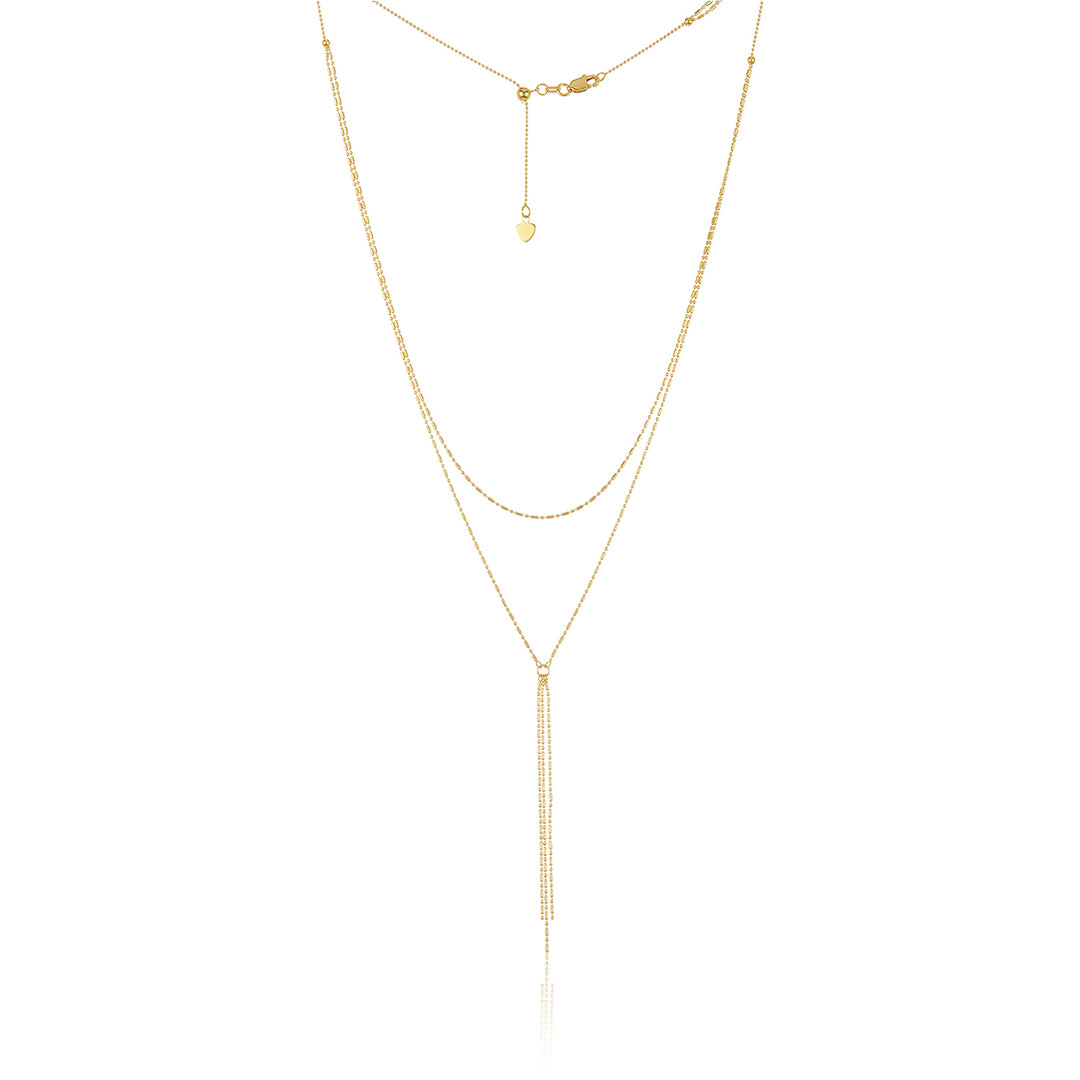 14K Gold Double Chain Drop Choker Necklace, LLGC-010