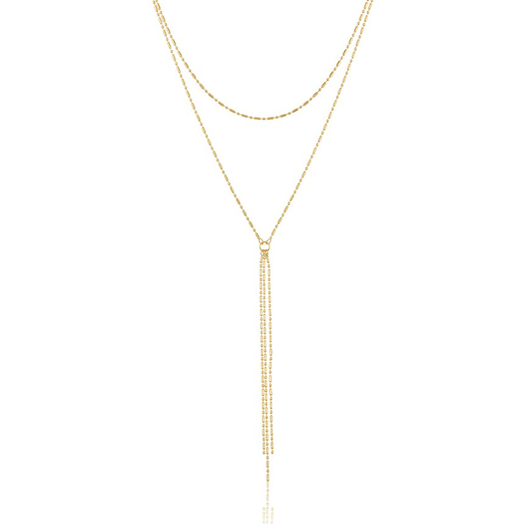 14K Gold Double Chain Drop Choker Necklace, LLGC-010 –
