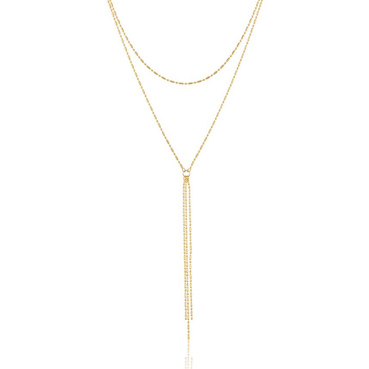 14K Gold Double Chain Drop Choker Necklace, LLGC-010