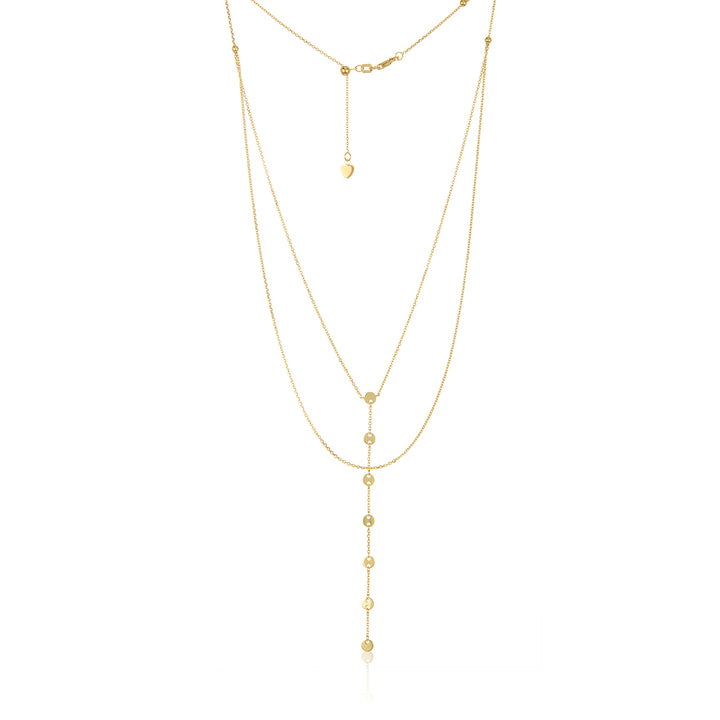 14K Gold Double Chain Drop Choker Necklace, LLGC-015