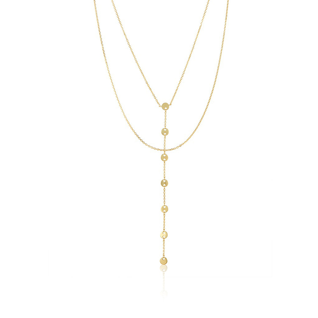 14K Gold Double Chain Drop Choker Necklace, LLGC-015