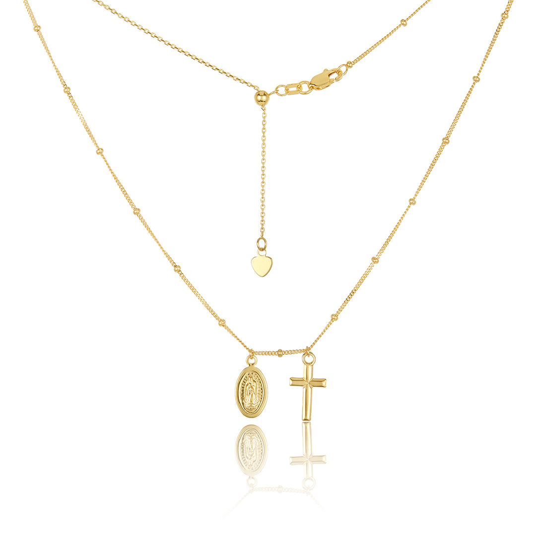 14K Gold Double Charm Choker Necklace, LLGC-019 –