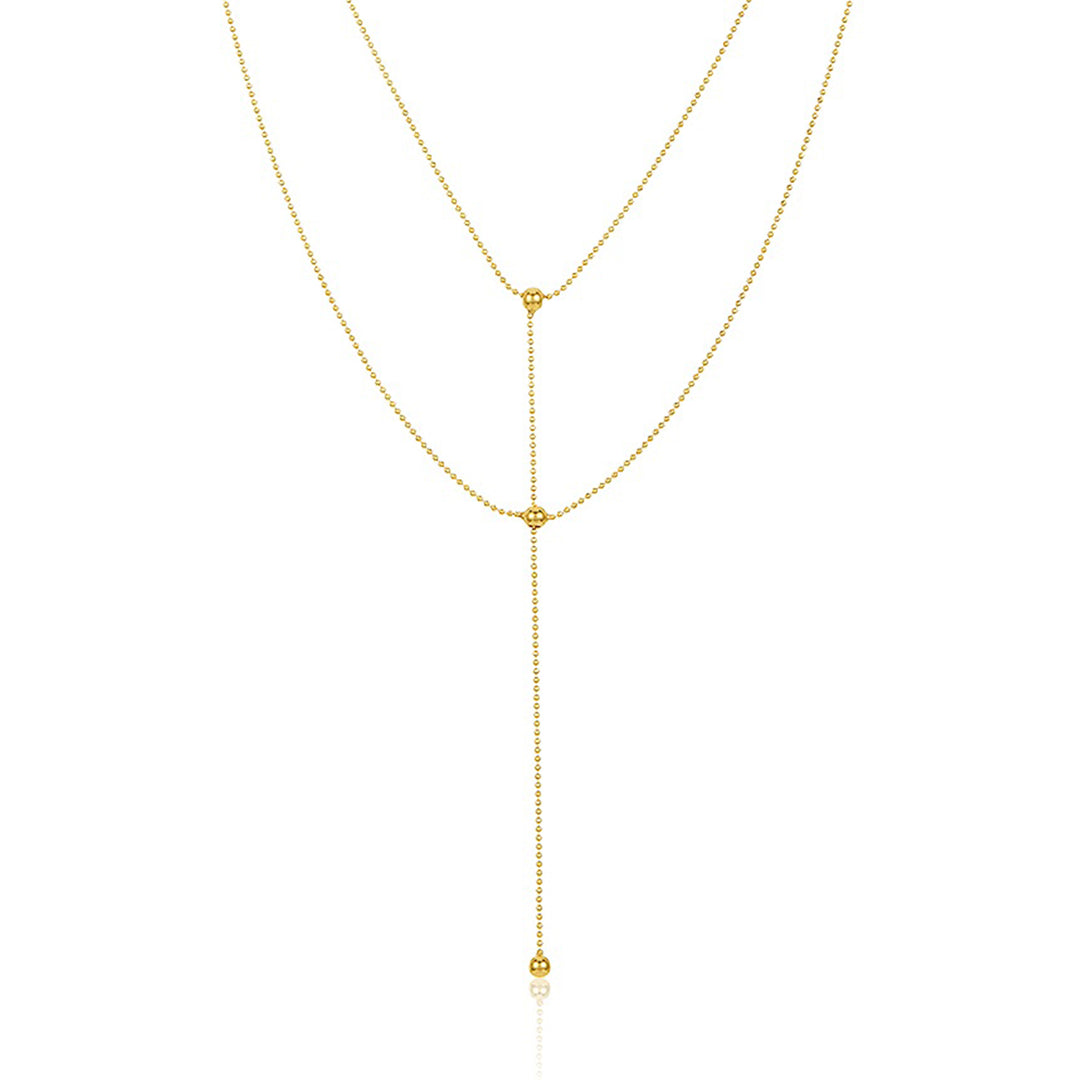 14K Gold Drop Double Chain Choker Necklace, LLGC-030