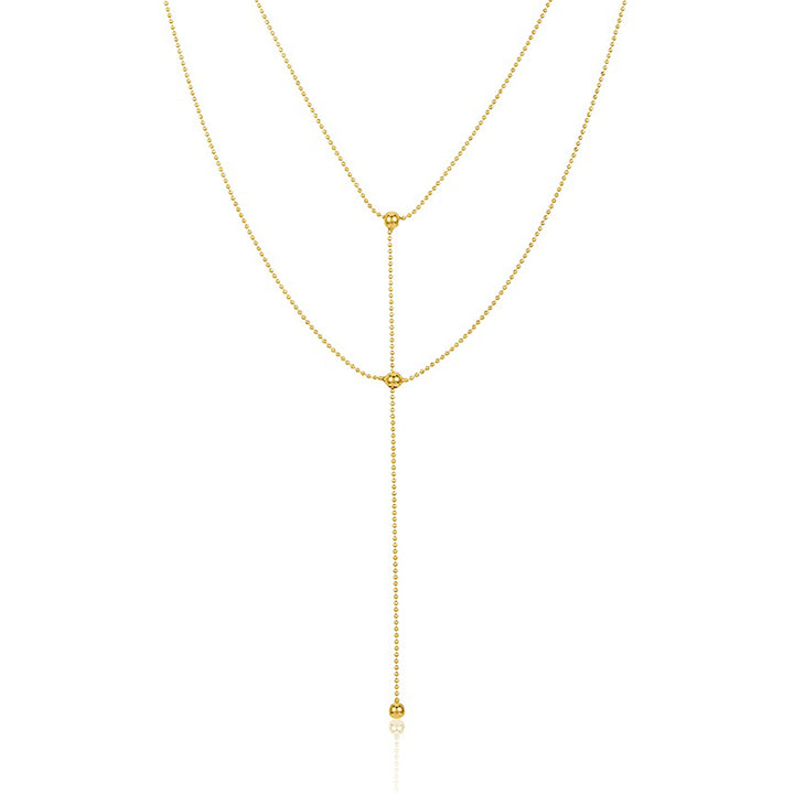 14K Gold Drop Double Chain Choker Necklace, LLGC-030
