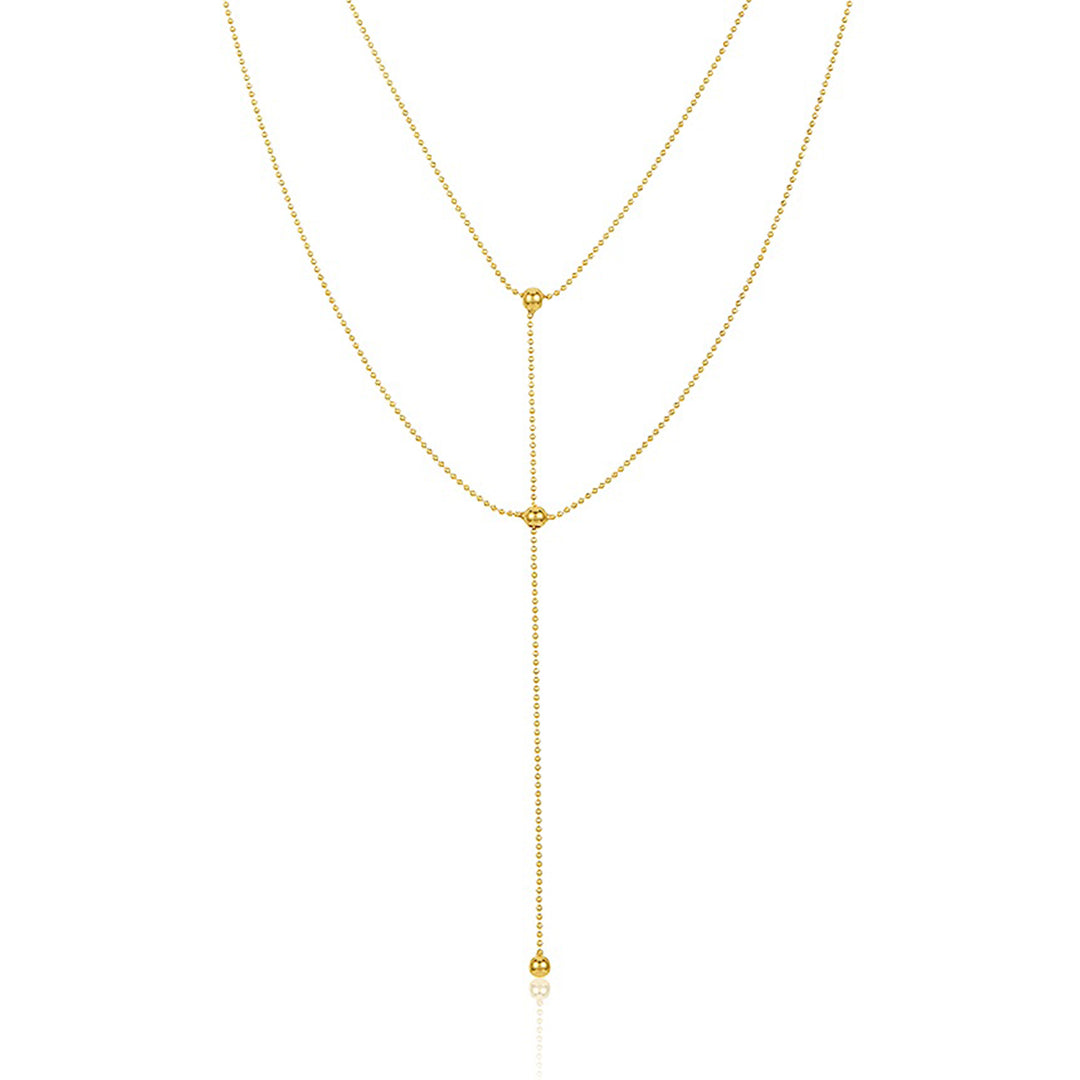 14K Gold Drop Double Chain Choker Necklace, LLGC-030