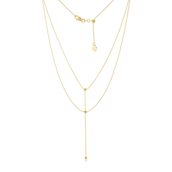 14K Gold Drop Double Chain Choker Necklace, LLGC-030