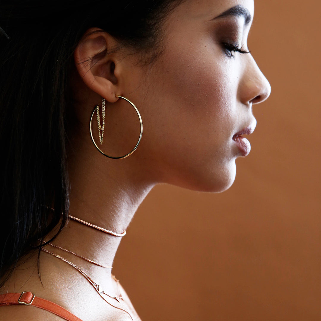 14K Gold Hoop Chain Earrings