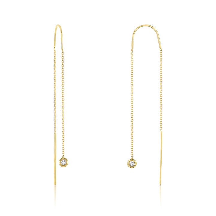 14K Gold Diamond Thread Earrings - 14k