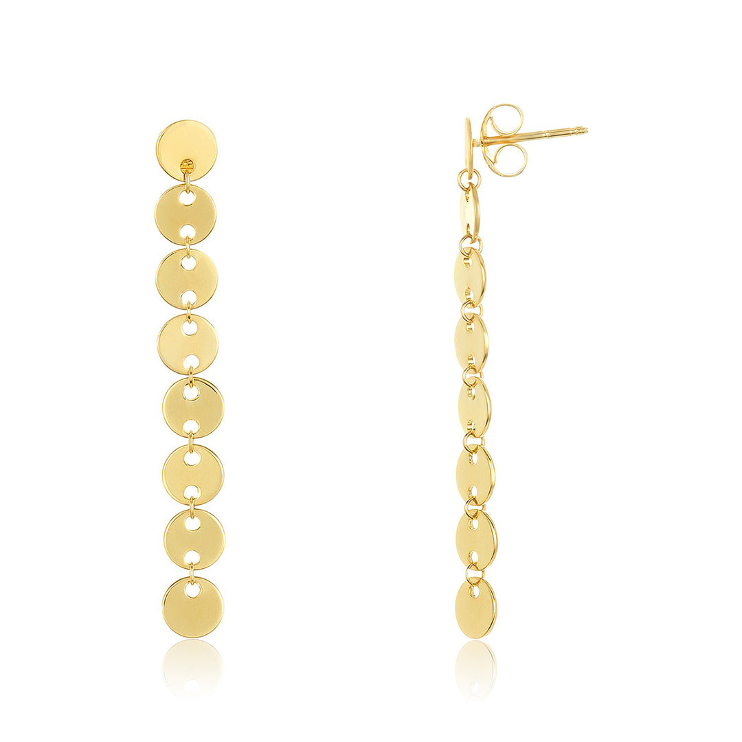 14K Gold Drop Disc Earrings - 14k Solid Yellow Gold