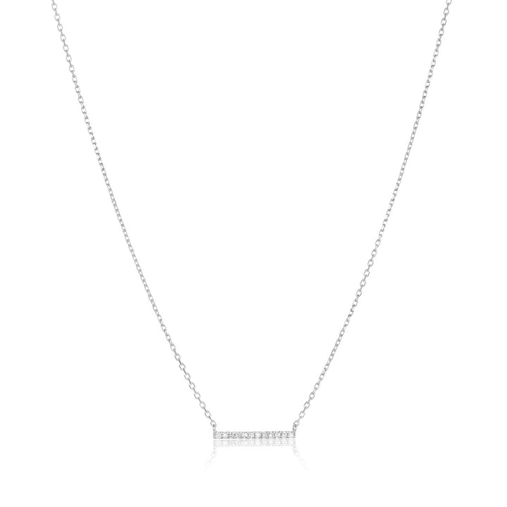 18K Solid White Gold Diamond Bar Necklace Pendant