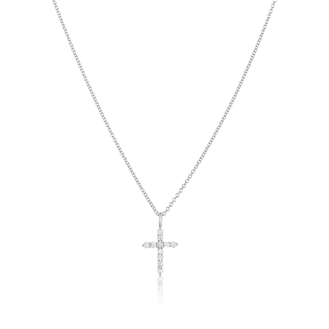 18K White Gold Diamond Cross Necklace Pendant