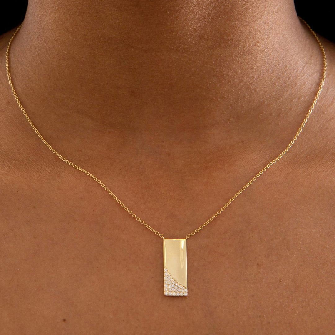 18K Gold Bar Diamond Necklace Pendant