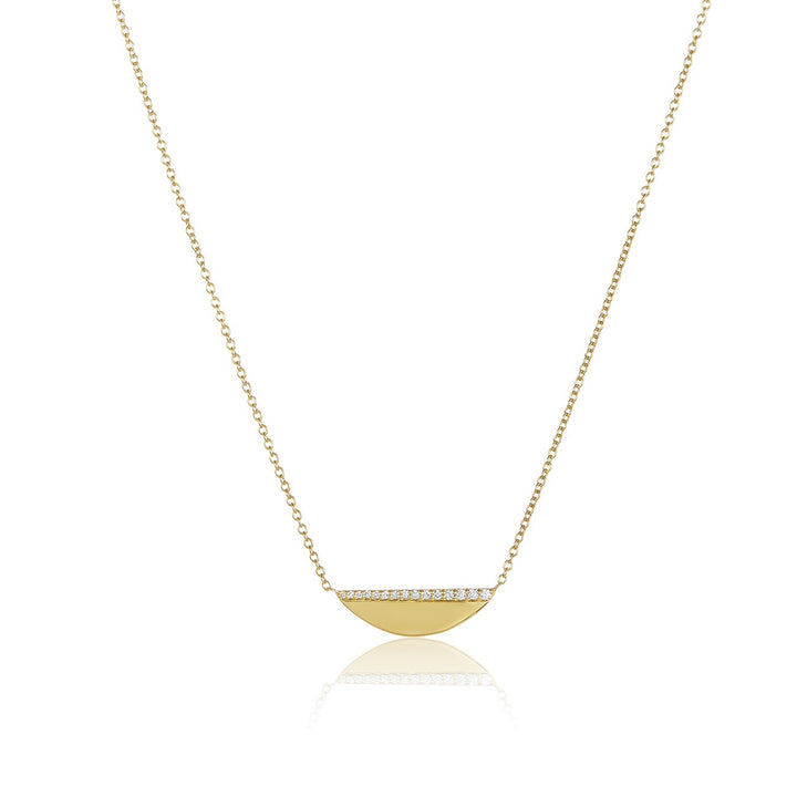 18k Solid Yellow Gold Diamond Arch Pendant Necklace
