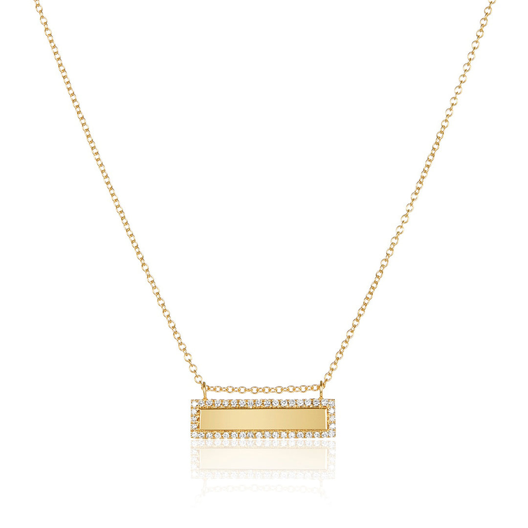 18K Solid Yellow Gold Diamond Bar Necklace Pendant