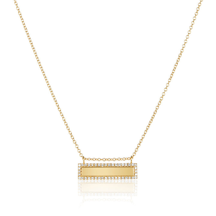 18K Solid Yellow Gold Diamond Bar Necklace Pendant