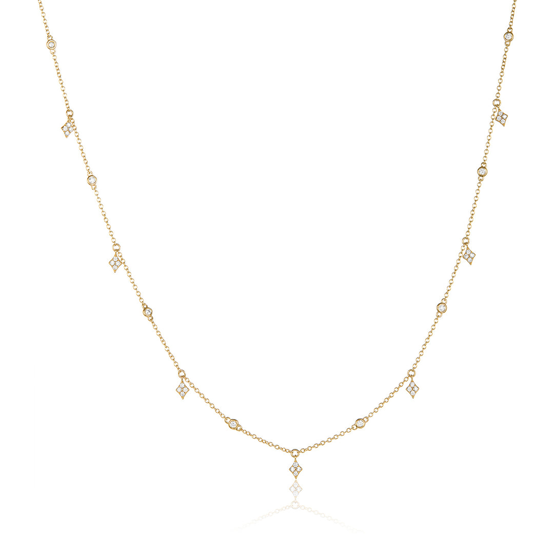 18K Gold Diamond Shaped Dangle Choker Necklace