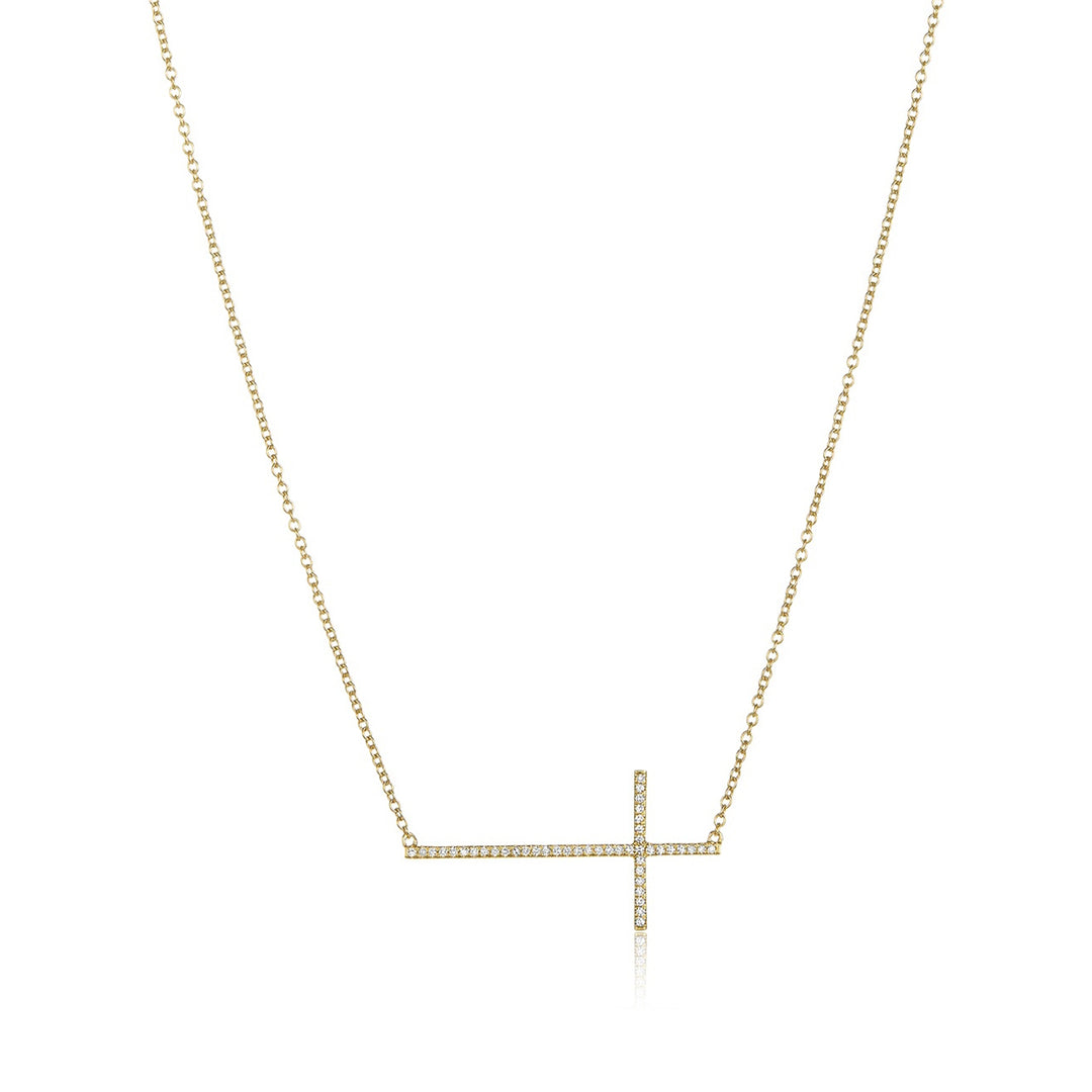 18k Solid Yellow Gold Diamond Cross Necklace Pendant
