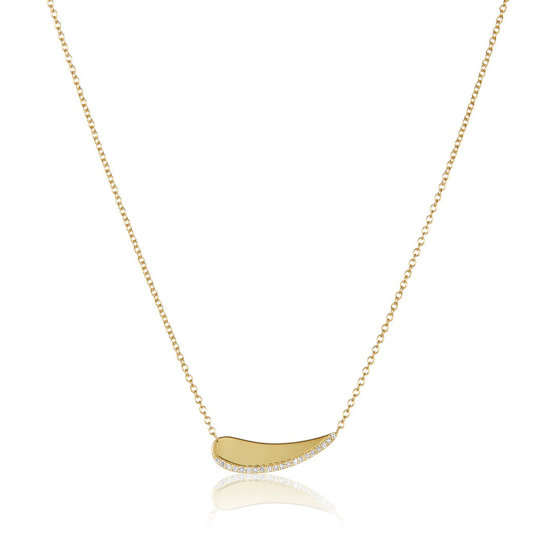 18K Gold Diamond Leaf Necklace Pendant