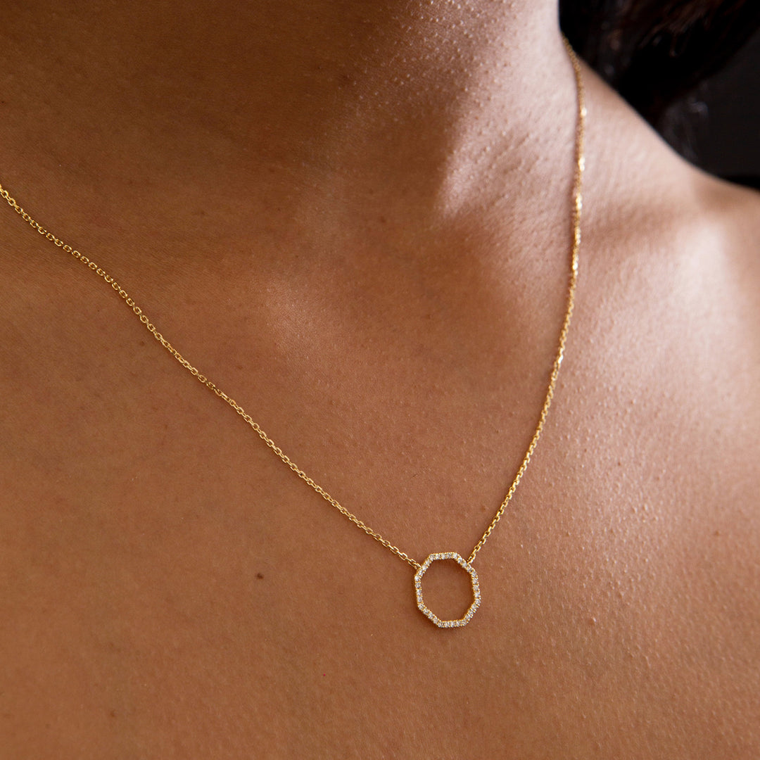 18K Gold Diamond Octagon Necklace Pendant