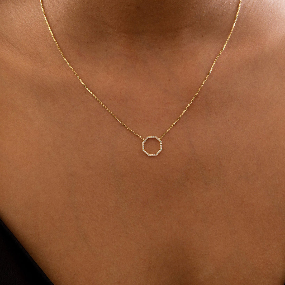 18K Gold Diamond Octagon Necklace Pendant
