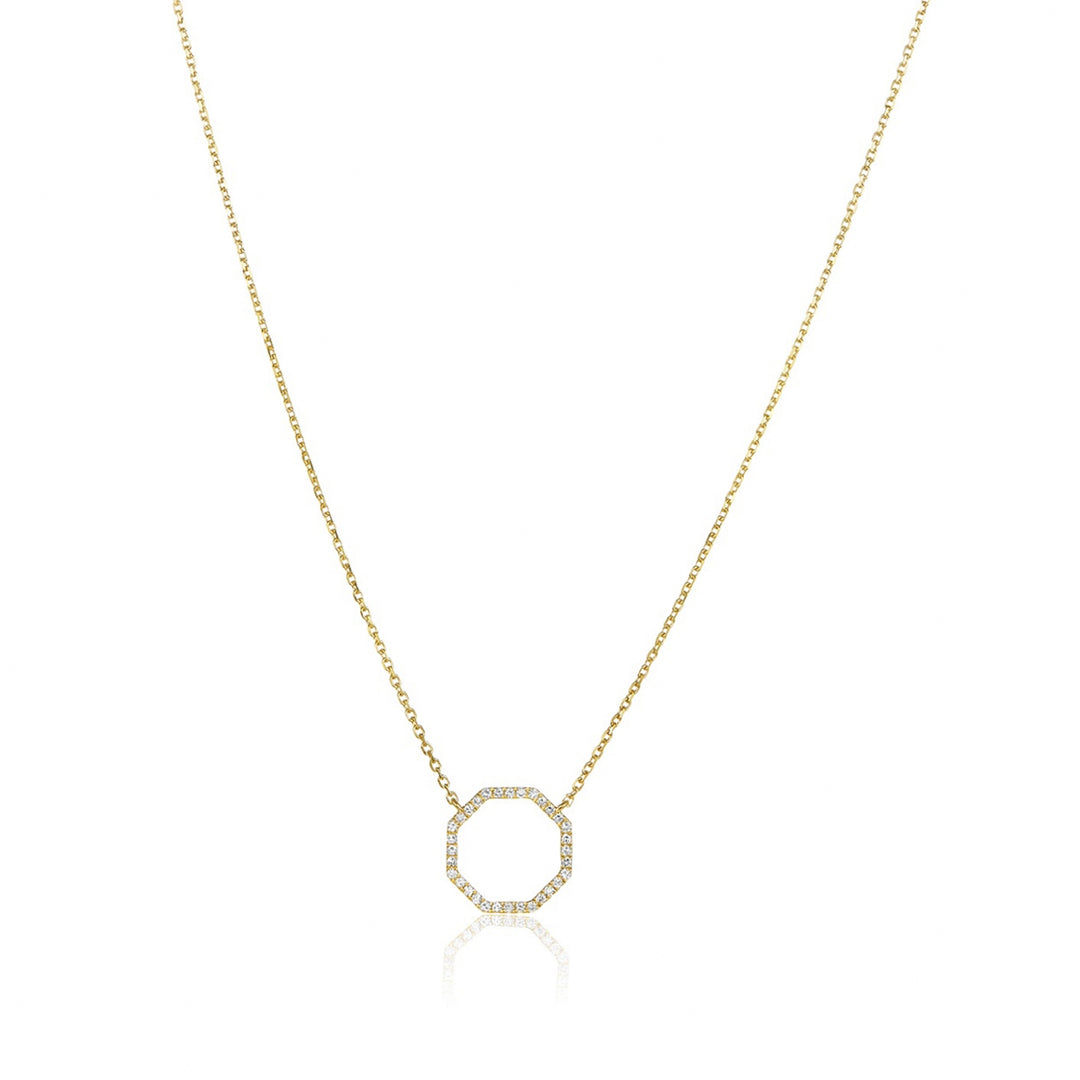 18K Gold Diamond Octagon Necklace Pendant