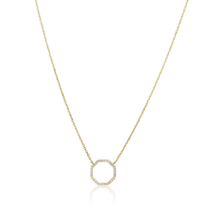18K Gold Diamond Octagon Necklace Pendant