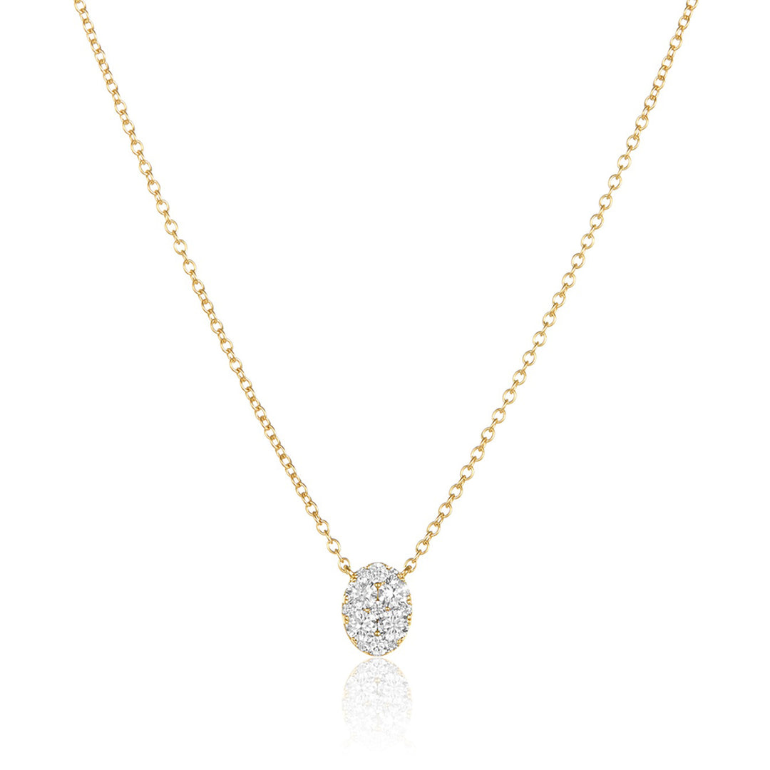 18K Gold Diamond Oval Shape Necklace Pendant
