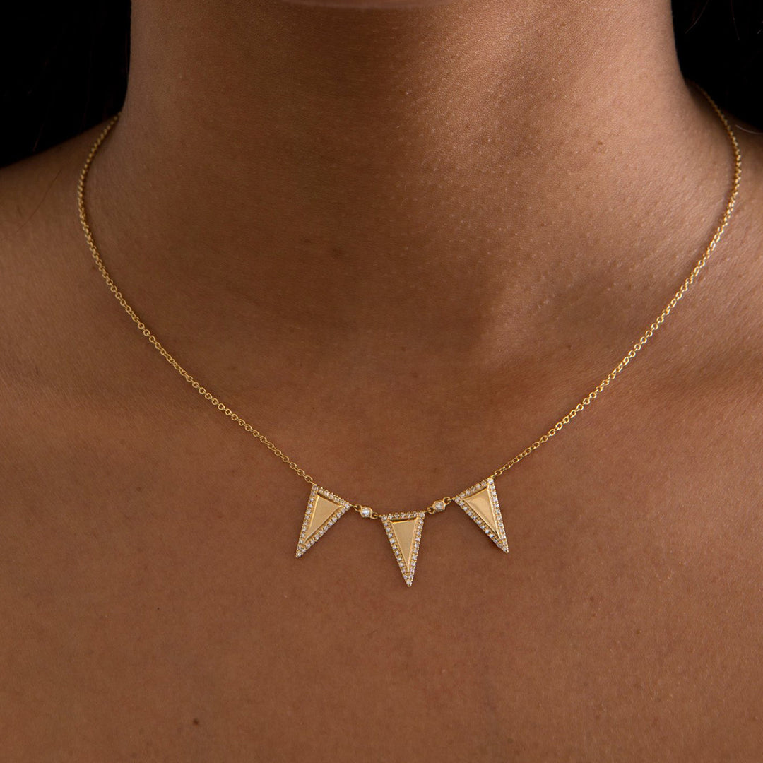 18K Gold Diamond Triangle Necklace Pendant
