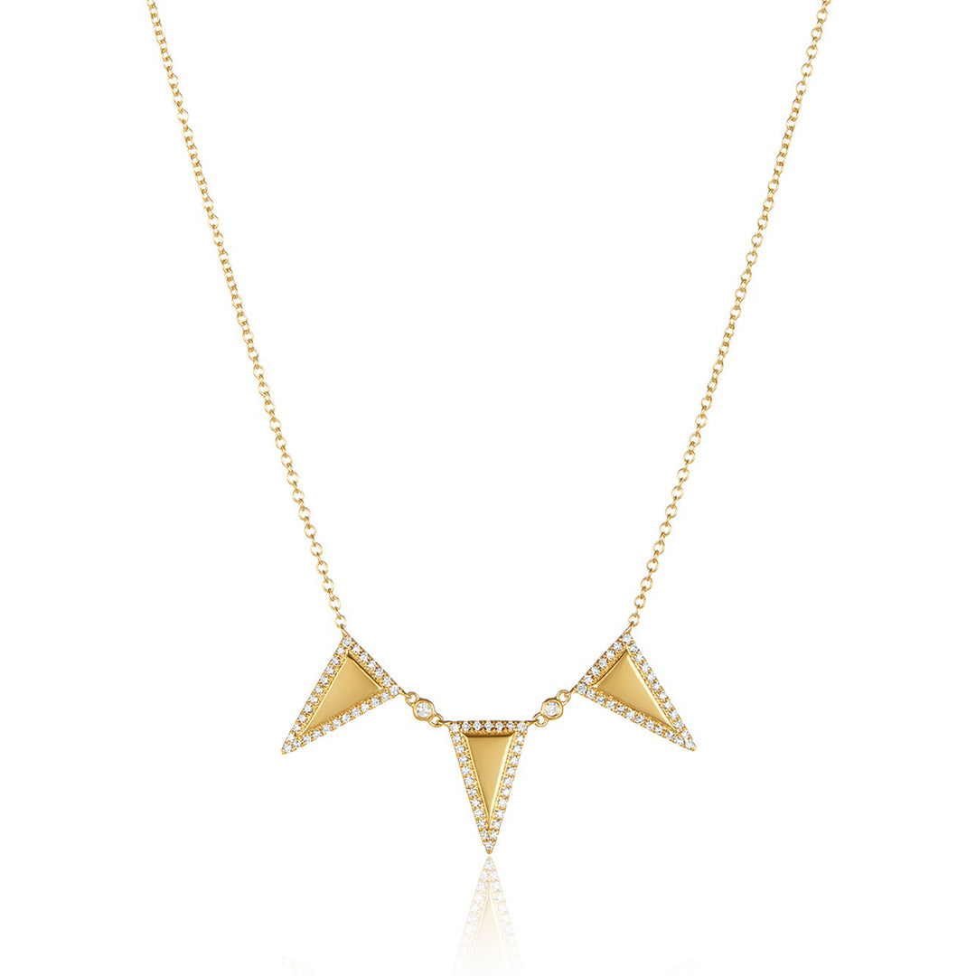 18K Gold Diamond Triangle Necklace Pendant