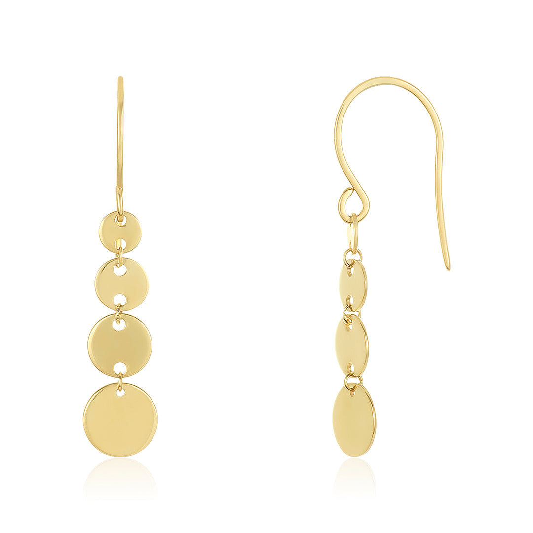 14K Gold 4 Disc Dangle Earrings - 14k Solid Yellow Gold