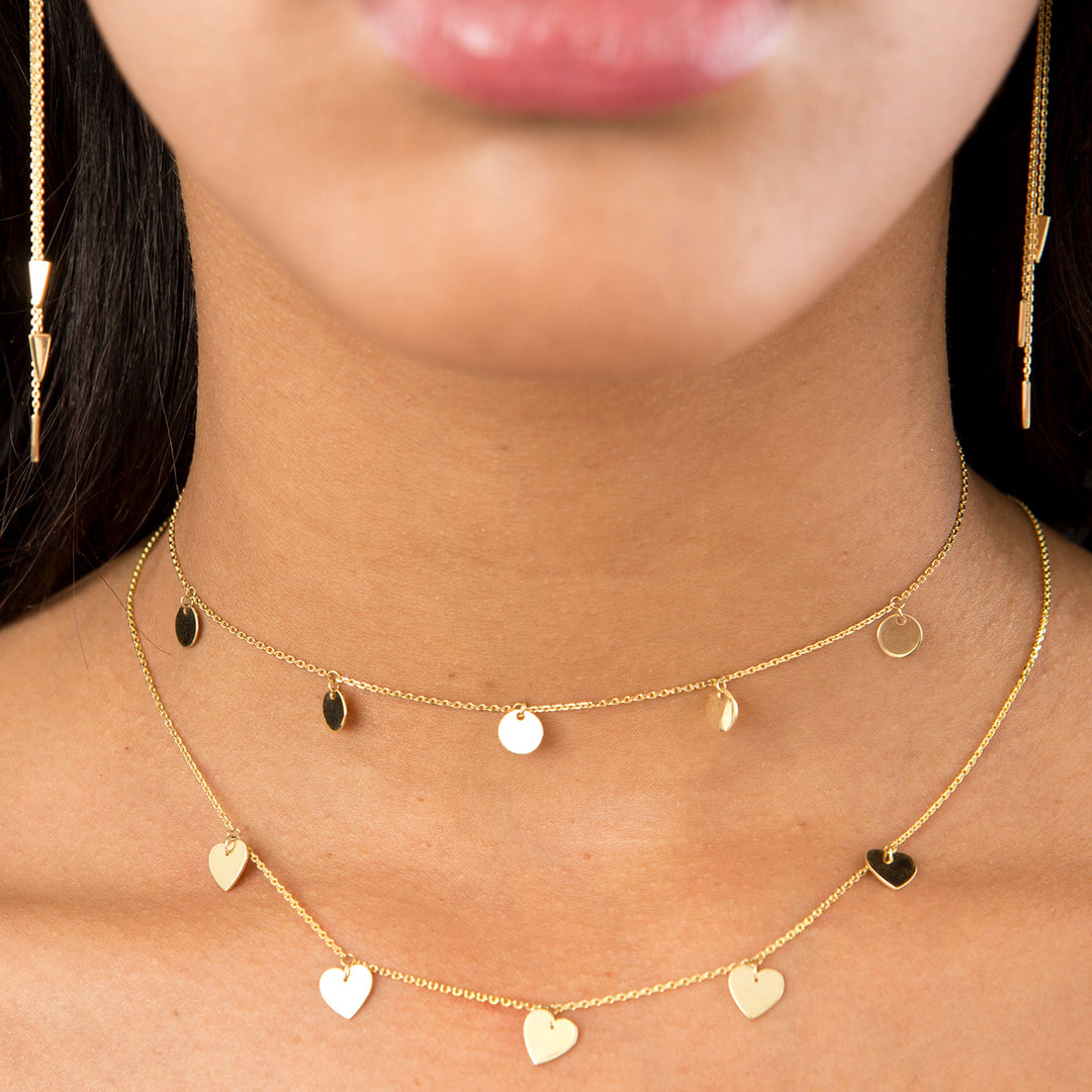 14K Gold Multi Heart Choker Necklace, LLGC-031